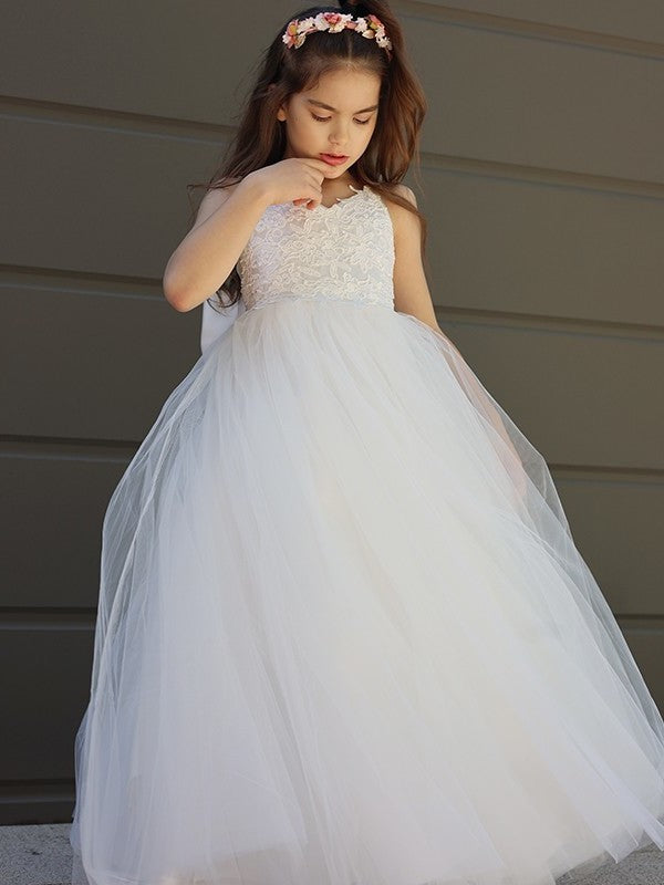 Bowknot Tulle Sweetheart Floor-Length A-Line/Princess Sleeveless Flower Girl Dresses