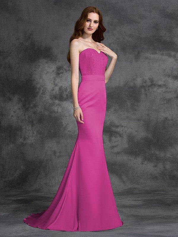 Sweetheart Long Beading Trumpet/Mermaid Sleeveless Satin Chiffon Bridesmaid Dresses