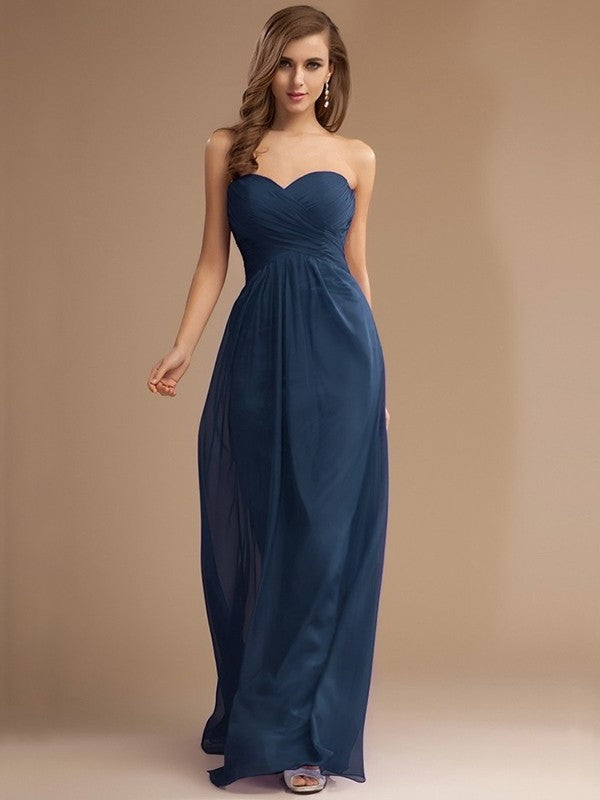 Sweetheart Long Beading Sleeveless Ruffles Sheath/Column Chiffon Bridesmaid Dresses