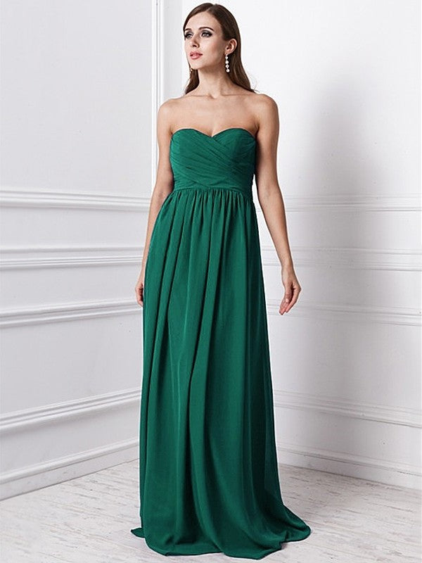 Sweetheart Ruffles Sheath/Column Long Sleeveless Chiffon Bridesmaid Dresses