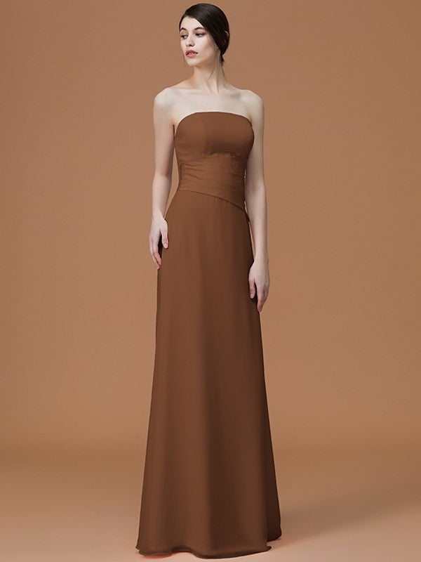 Strapless Floor-Length Sleeveless Ruched A-Line/Princess Chiffon Bridesmaid Dresses