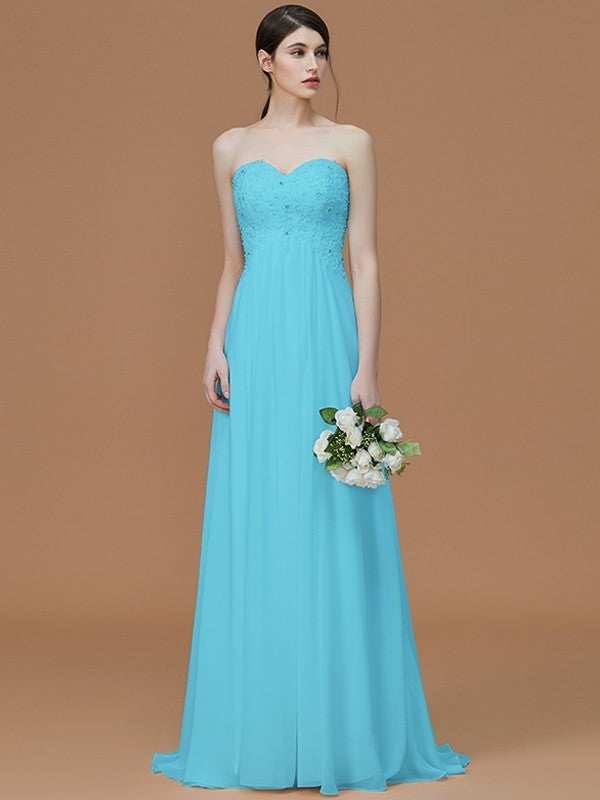 Sweep/Brush A-Line/Princess Train Beading Sleeveless Sweetheart Chiffon Bridesmaid Dresses