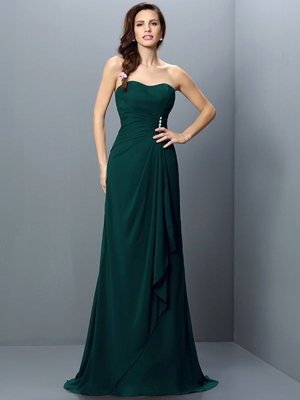 Trumpet/Mermaid Sleeveless Strapless Pleats Long Chiffon Bridesmaid Dresses