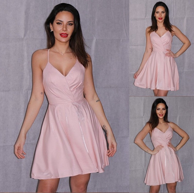 V-neck Ruched A-Line/Princess Sleeveless Short/Mini Homecoming Dresses