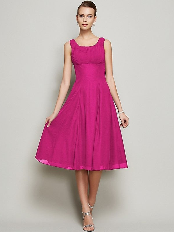 Sleeveless A-Line/Princess Pleats Straps Short Chiffon Bridesmaid Dresses