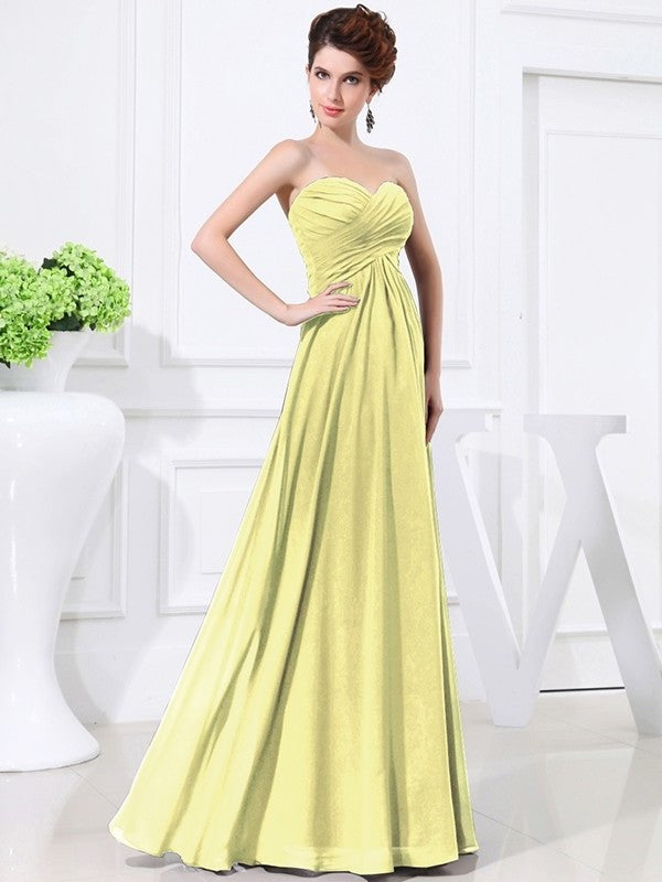 Sweetheart Chiffon Sleeveless Pleats A-Line/Princess Long Bridesmaid Dresses