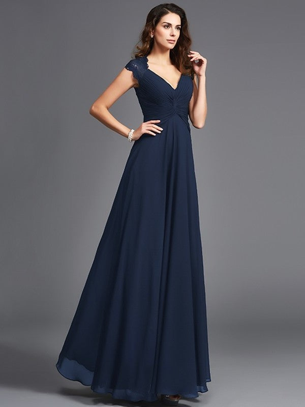 V-neck Sleeveless Long A-Line/Princess Chiffon Bridesmaid dresses