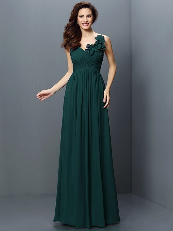 Long Sleeveless A-Line/Princess V-neck Pleats Chiffon Bridesmaid Dresses