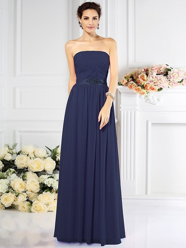 Strapless A-Line/Princess Pleats Long Sleeveless Chiffon Bridesmaid Dresses