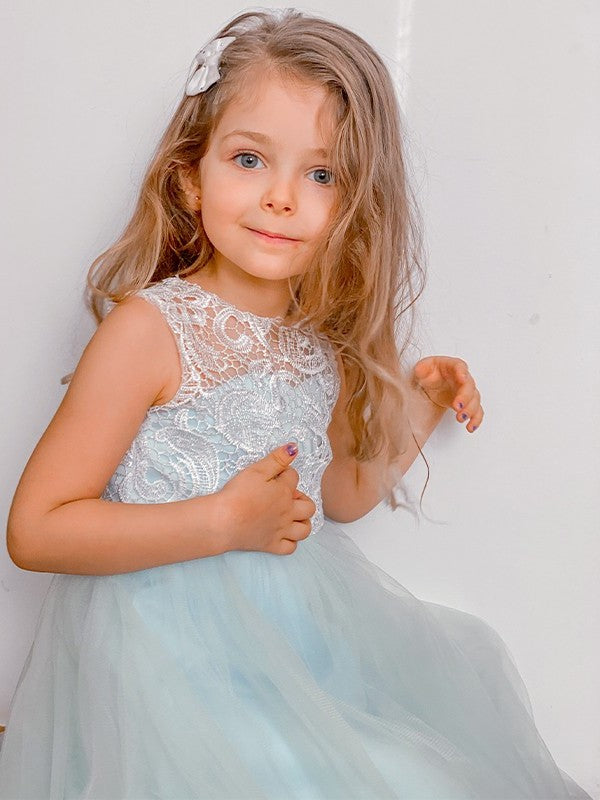 Scoop Tulle Sleeveless Ankle-Length Lace A-Line/Princess Flower Girl Dresses