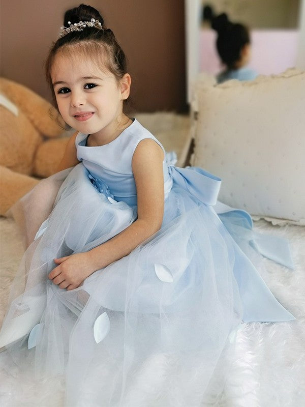 Hand-Made Tulle Ankle-Length Sleeveless A-Line/Princess Flower Scoop Flower Girl Dresses