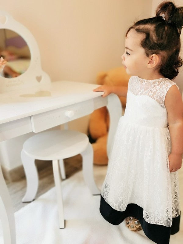 Scoop A-Line/Princess Bowknot Sleeveless Ankle-Length Lace Flower Girl Dresses