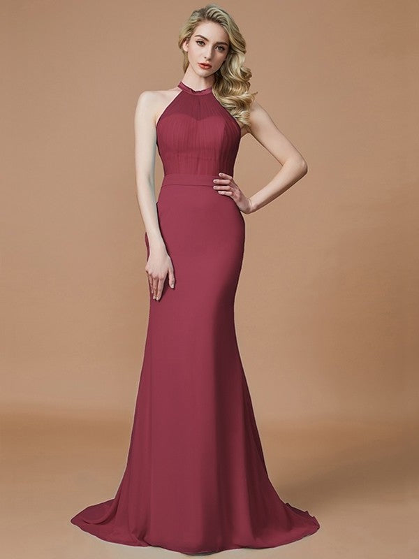 Sweep/Brush Trumpet/Mermaid Scoop Train Sleeveless Chiffon Bridesmaid Dresses