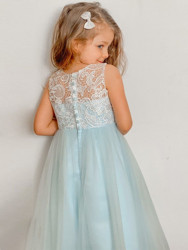 Scoop Tulle Sleeveless Ankle-Length Lace A-Line/Princess Flower Girl Dresses