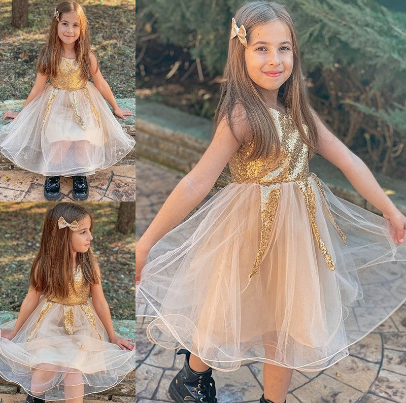 Sequin Short/Mini Scoop Tulle Sleeveless A-Line/Princess Flower Girl Dresses