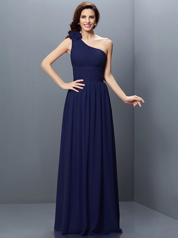 Long One-Shoulder Sleeveless Pleats A-Line/Princess Chiffon Bridesmaid Dresses