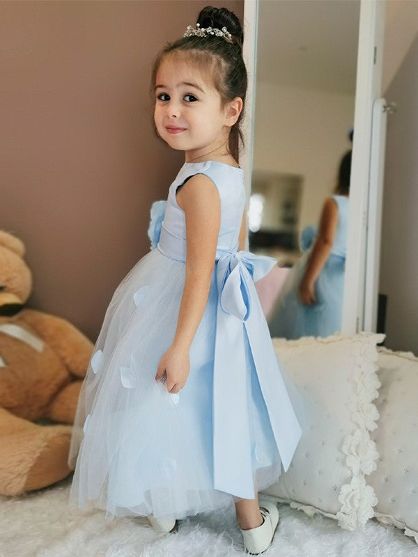 Hand-Made Tulle Ankle-Length Sleeveless A-Line/Princess Flower Scoop Flower Girl Dresses