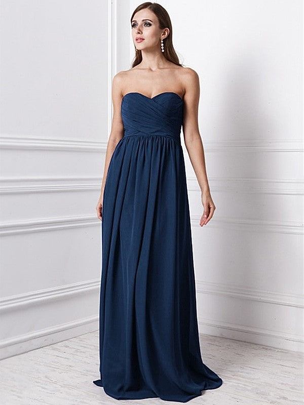 Sweetheart Ruffles Sheath/Column Long Sleeveless Chiffon Bridesmaid Dresses