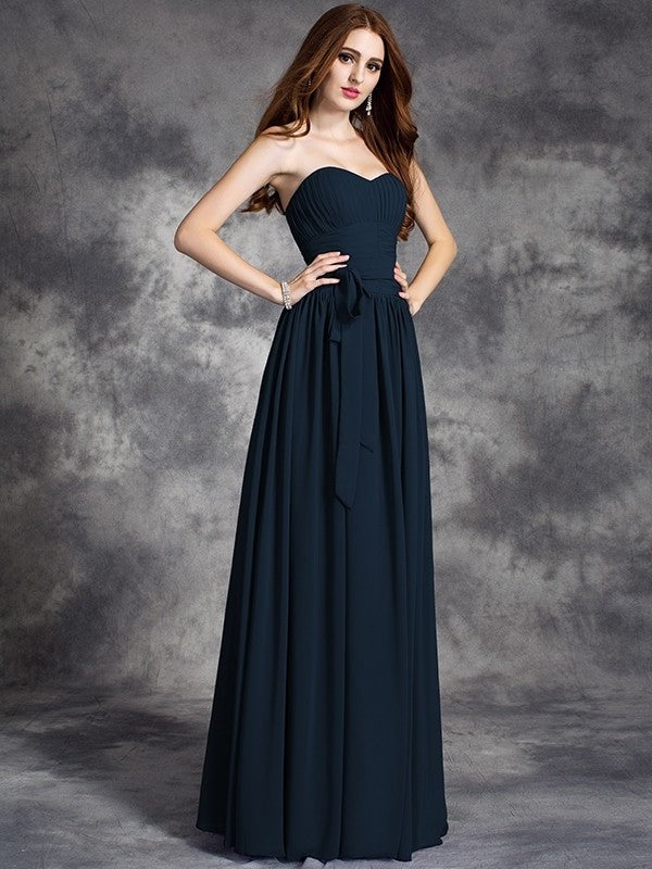 Sweetheart Ruffles A-line/Princess Sleeveless Long Chiffon Bridesmaid Dresses