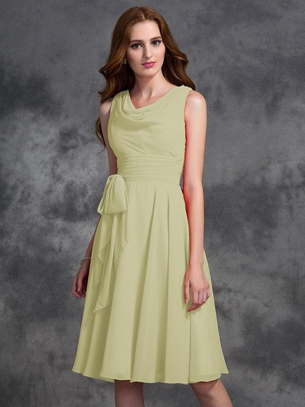 Scoop A-line/Princess Ruffles Short Sleeveless Chiffon Bridesmaid Dresses