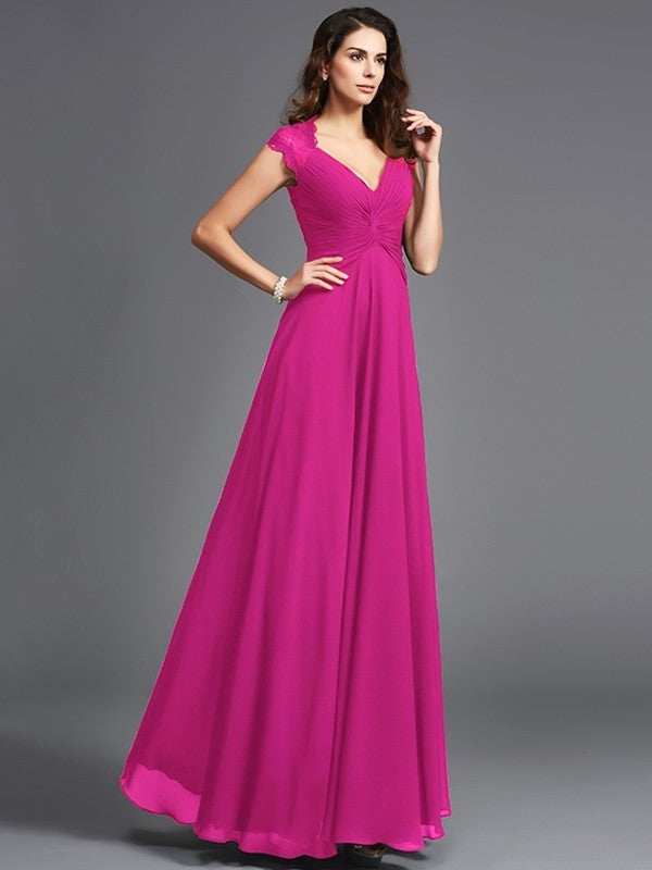 V-neck Sleeveless Long A-Line/Princess Chiffon Bridesmaid dresses