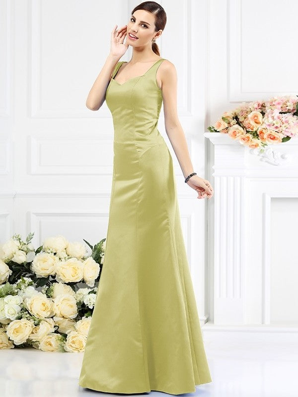 Long Straps Sheath/Column Sleeveless Satin Bridesmaid Dresses