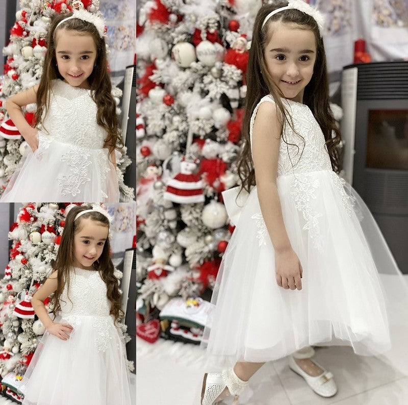 Tulle Sleeveless Scoop Knee-Length Lace A-Line/Princess Flower Girl Dresses