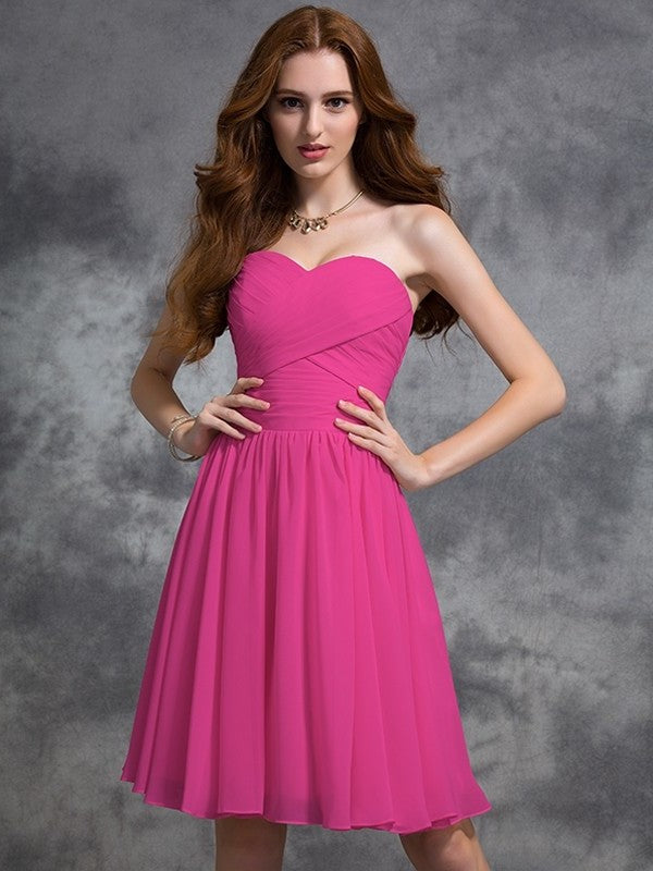 Ruched Short Sweetheart A-line/Princess Sleeveless Chiffon Bridesmaid Dresses