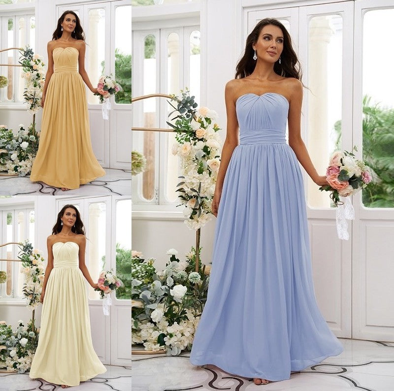 Strapless Sleeveless Ruffles A-Line/Princess Chiffon Floor-Length Bridesmaid Dresses