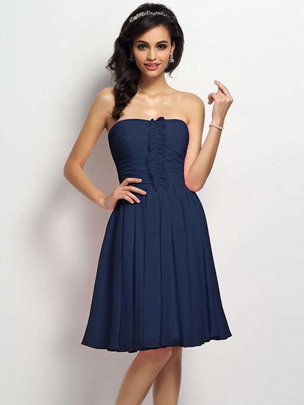 Strapless Sleeveless A-Line/Princess Short Pleats Chiffon Bridesmaid Dresses