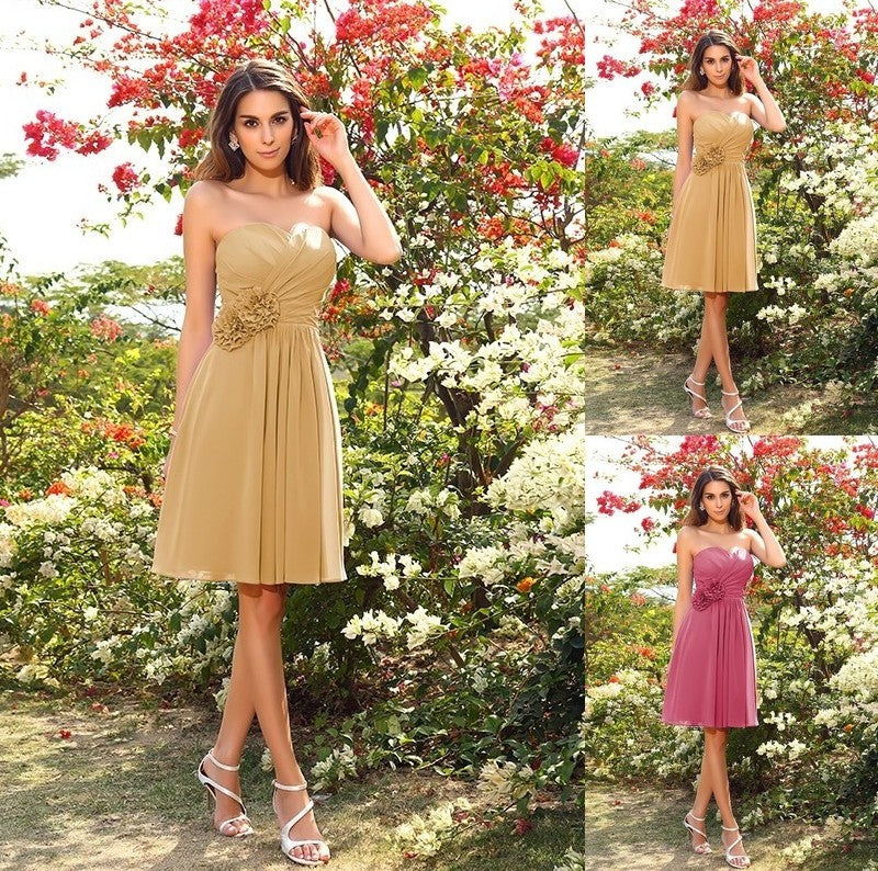 Flower Hand-Made A-Line/Princess Sleeveless Sweetheart Short Chiffon Bridesmaid Dresses