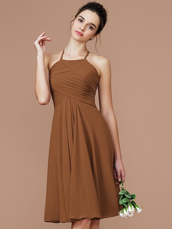 Sleeveless Short/Mini Ruched Halter A-Line/Princess Chiffon Bridesmaid Dresses