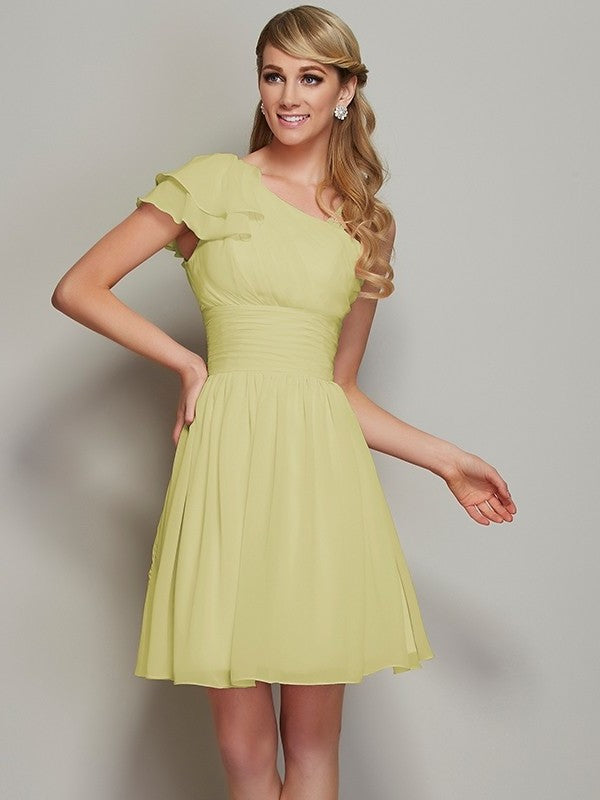 Straps Short A-Line/Princess Sleeveless Pleats Chiffon Bridesmaid Dresses