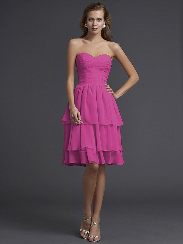 Sweetheart Sheath/Column Short Sleeveless Chiffon Bridesmaid Dresses