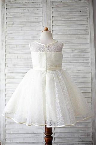 Ball Gown Scoop Sleeveless Flower Floor-Length Lace Flower Girl Dresses With Flower GD00006