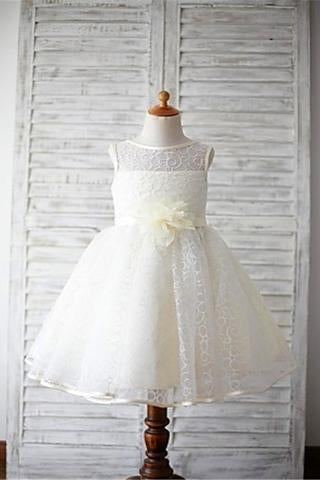 Ball Gown Scoop Sleeveless Flower Floor-Length Lace Flower Girl Dresses With Flower GD00006