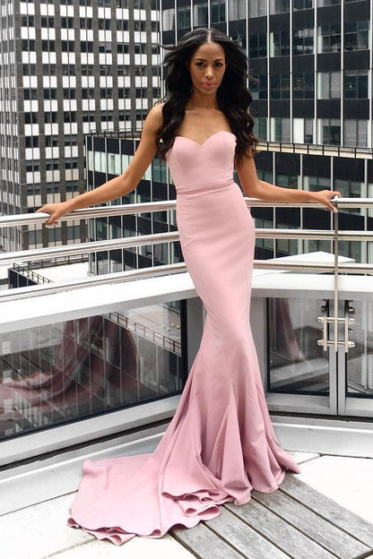 Sweetheart Pink Long Prom Dresses with Mermaid Train