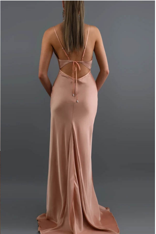 Thin Straps Blush Bridesmaid Gown with Ruching Details,evening Gowns