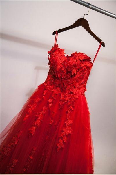 Red Ball Gown Tulle Strapless Generous Floral Fashion Quinceanera Prom Dresses JS548