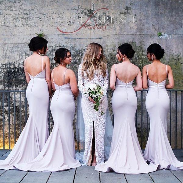 Spaghetti Straps Sweetheart Backless Sleeveless Mermaid Popular Bridesmaid Dresses JS514